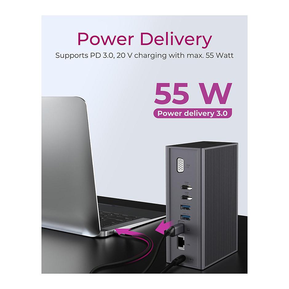 Docking Station ICY BOX IB-DK2262AC / 6x USB-A / 2x USB-C / 2x HDMI / VGA / Gigabit Ethernet / SD & microSD / USB-C PD 55W – Hiri - 4