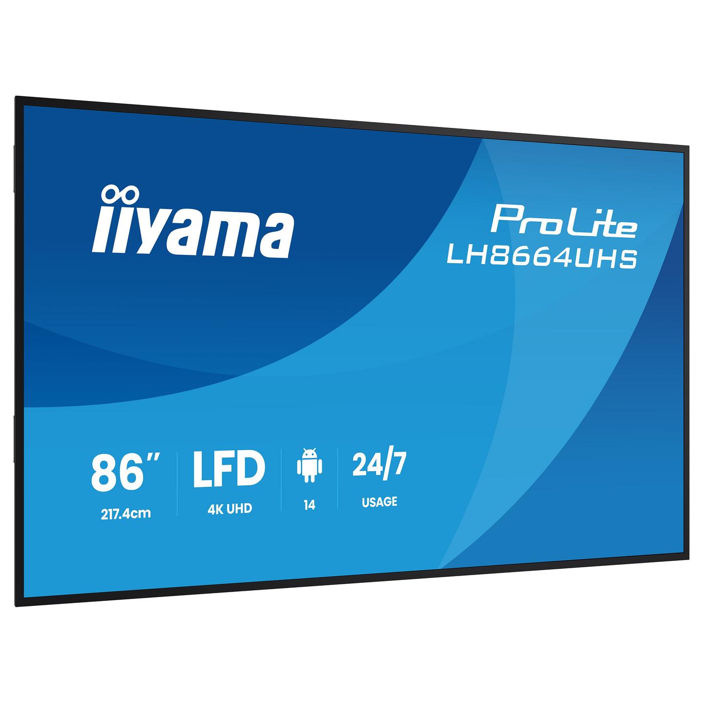 Digital Signage iiyama ProLite LH8664UHS-B3AG, 85.6", 4K UHD, IPS, 500cd/m², HDMI, USB-C - Zezë - 4