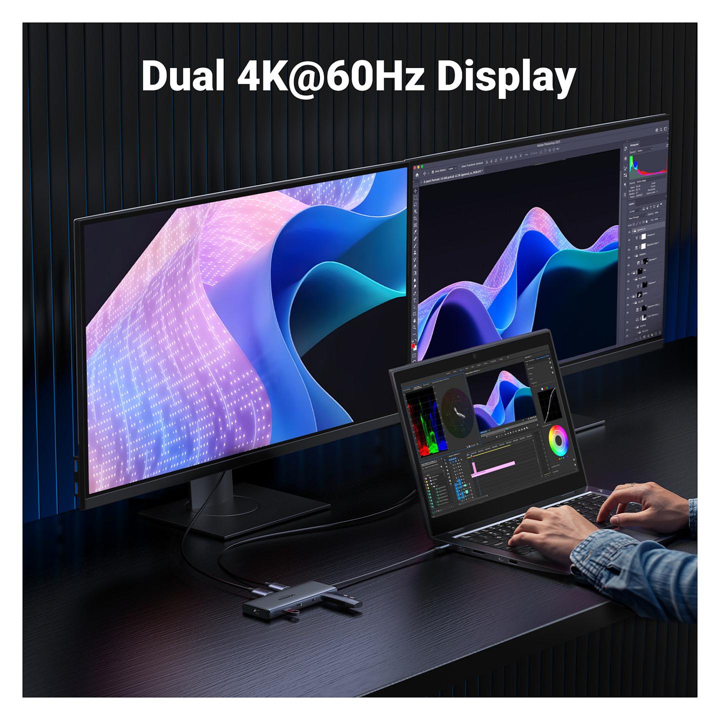 Hub USB-C UGREEN CM639, 2x USB-A, 2x USB-C, 2x HDMI, Gigabit Ethernet, SD, TF, PD 100W - Gri - 3