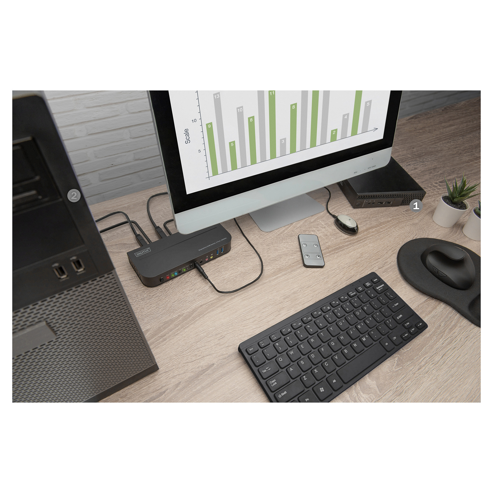 Rack KVM / DIGITUS DS-12850 KVM Switch 2-Port 4K/60Hz 2x DisplayPort në 1x DisplayPort/HDMI – Zezë - 2