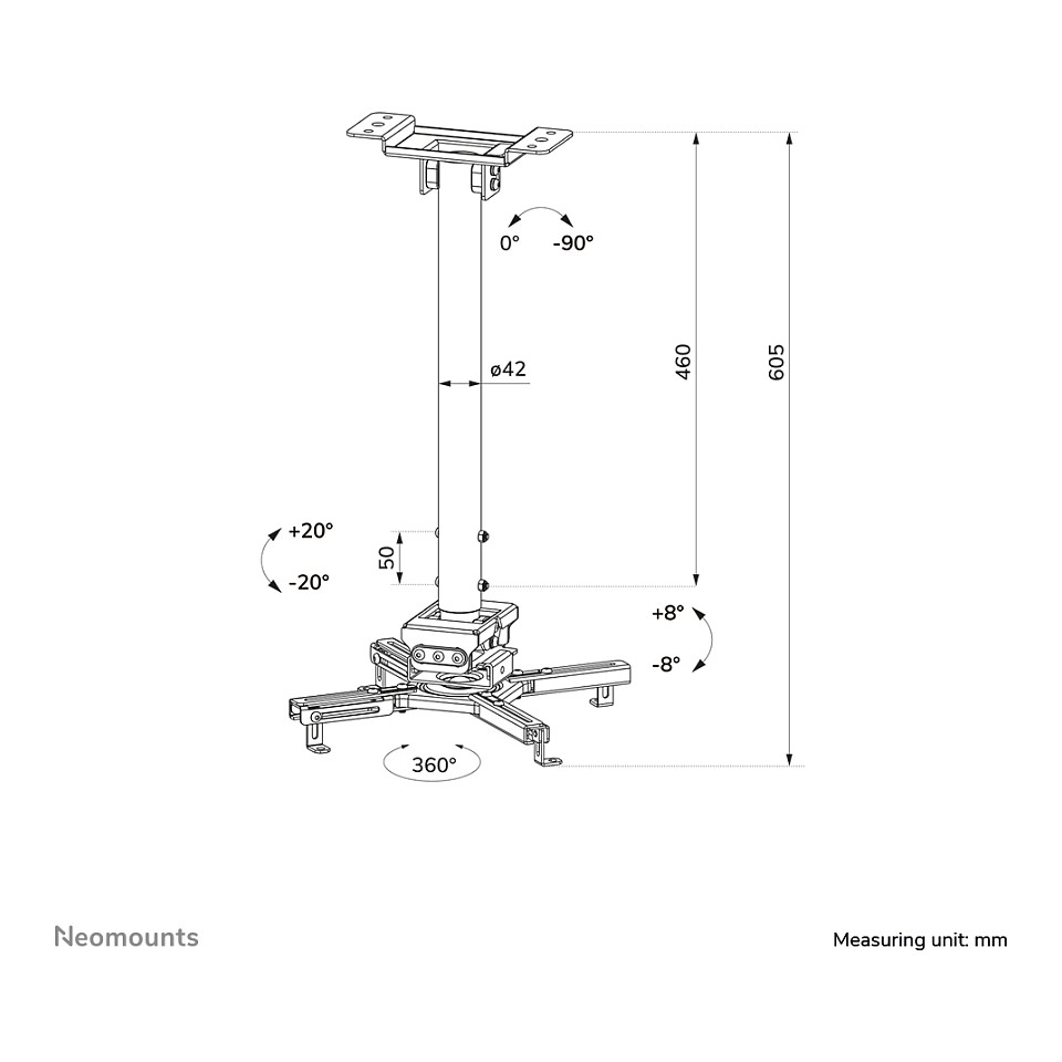 Mbajtëse / Tabelë për projektor  Neomounts CL25-540BL1 – Universal Ceiling Mount for Projectors, Height Adjustable 60.5–90.5 cm, 35 kg - 17