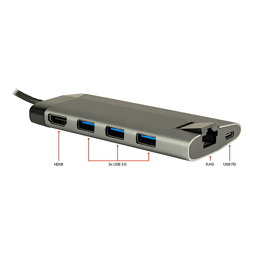 Docking Station Inter-Tech Argus GDC-802 / USB-C 3.2 Gen 1 / HDMI 4K 30Hz / 3x USB-A 3.0 / Gigabit Ethernet / SD & MicroSD / USB-C PD 100W – Argjend - 2