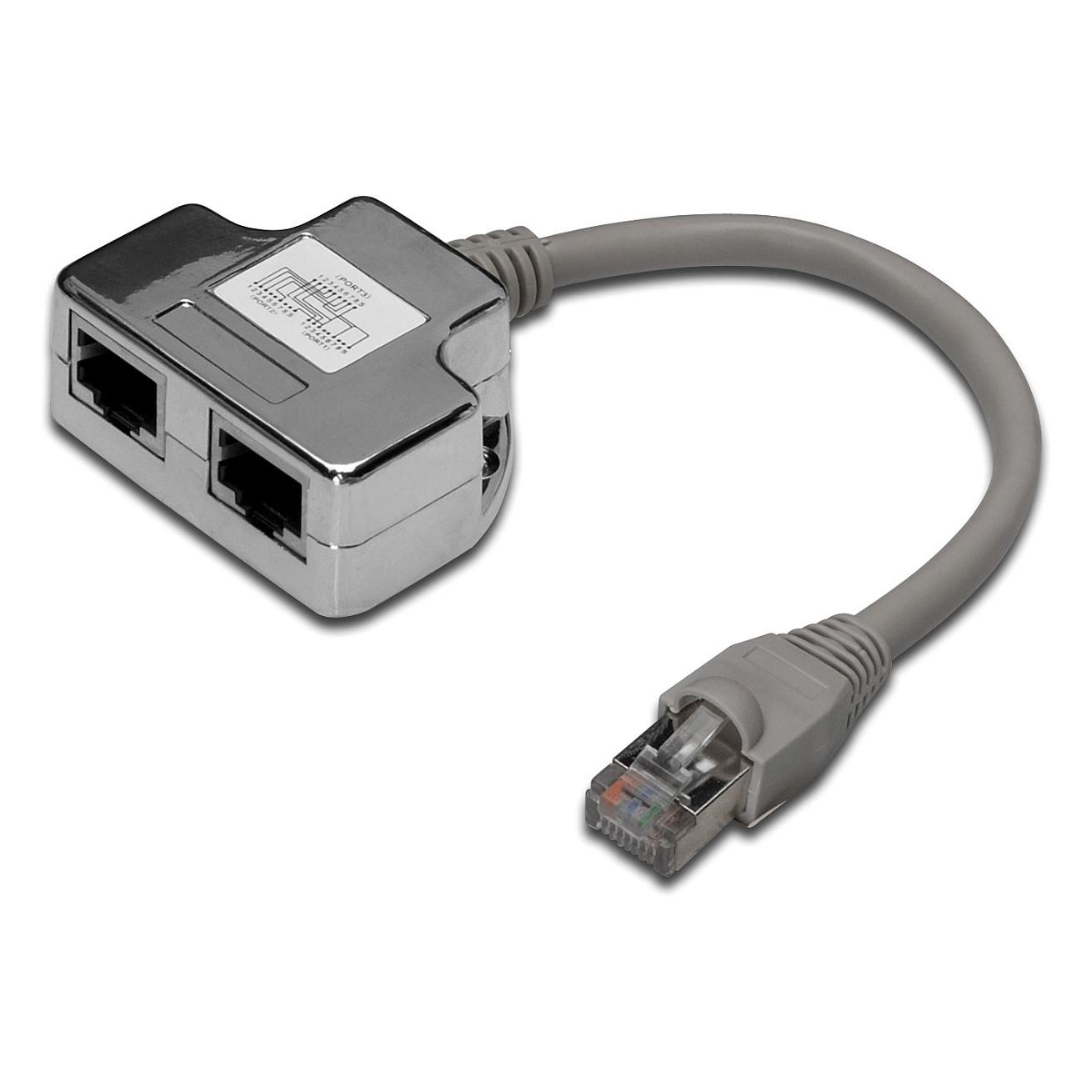 Adapter Splitter Rrjeti DIGITUS DN-93904, Cat5e, 2x RJ-45 femër në 1x RJ-45 mashkull, 0.19 m - Hiri/Argjend