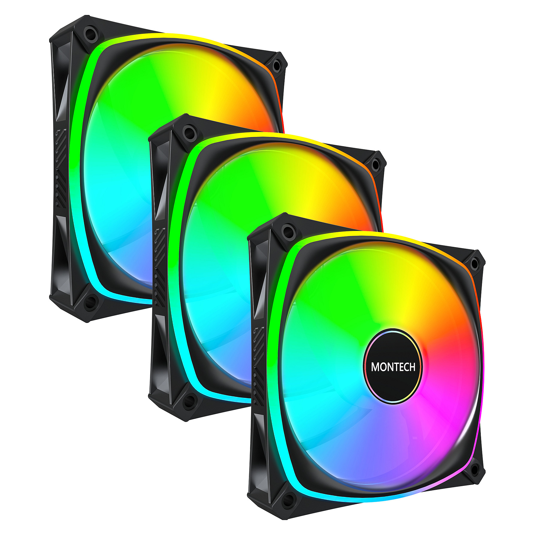 Ftohës për Kasë Montech RX120 PRO / 120mm / 600-1600 RPM / ARGB / PWM / Reverse / 3-Pack – Zezë