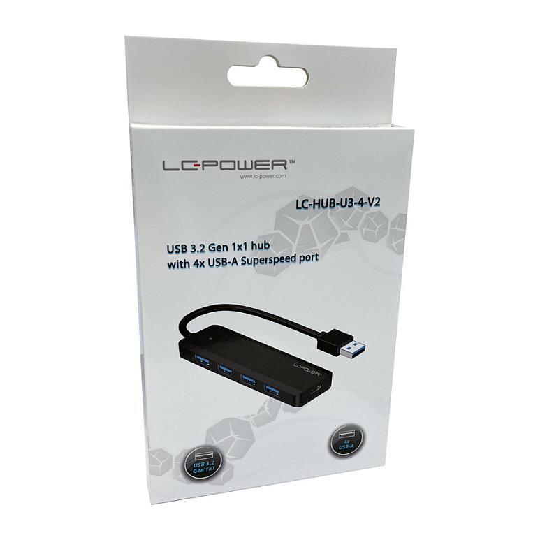 Hub USB LC-Power LC-HUB-U3-4-V2, 4x USB-A, 1x USB-C për Furnizim me Energji, USB 3.2 Gen 1, 5 Gb/s, Plug & Play – Zezë - 7