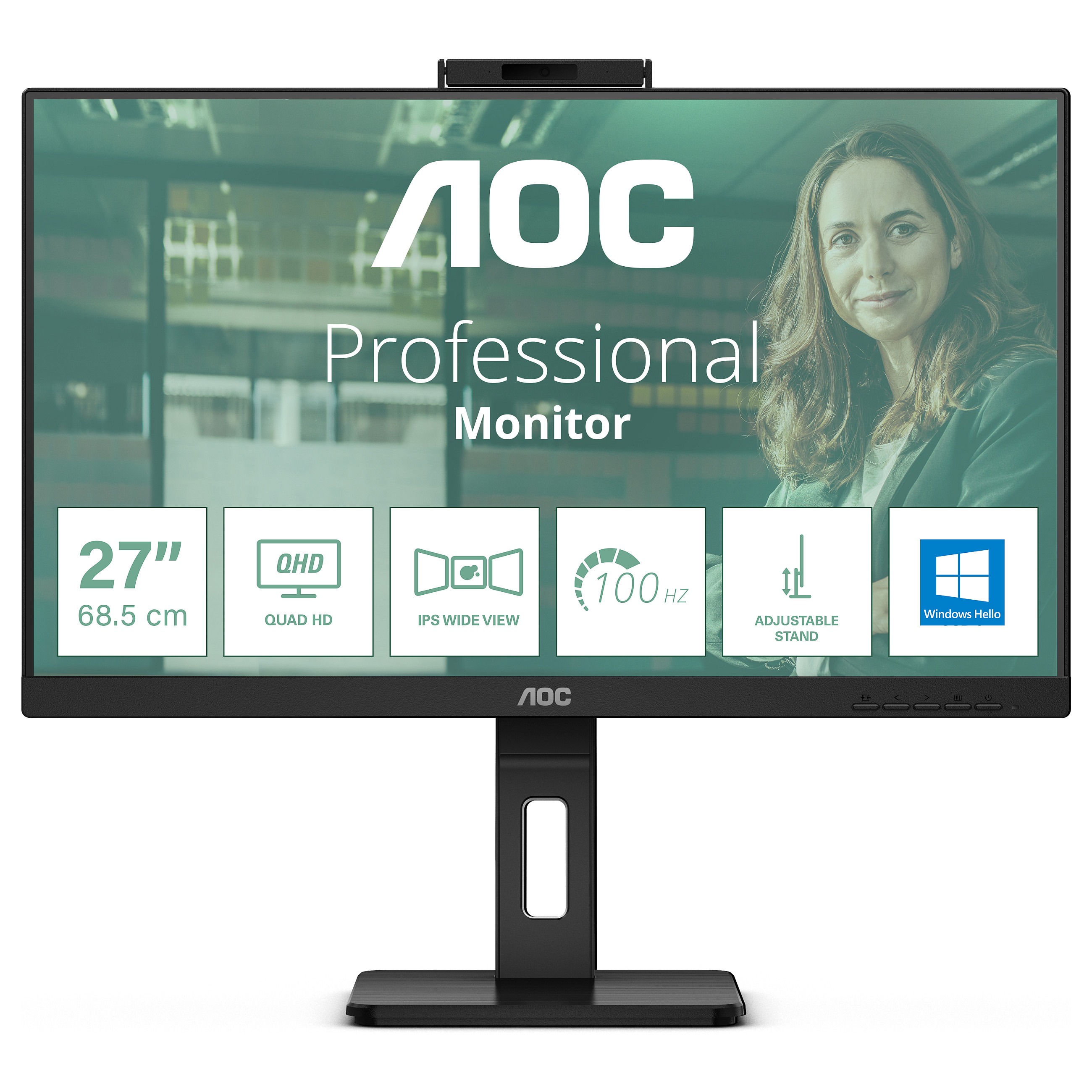 Monitor AOC Q27P3CW / 27″ / Quad HD IPS LED / 100Hz / 4ms / USB + HDMI + DP + USB-C / WebCam - Zezë - 1