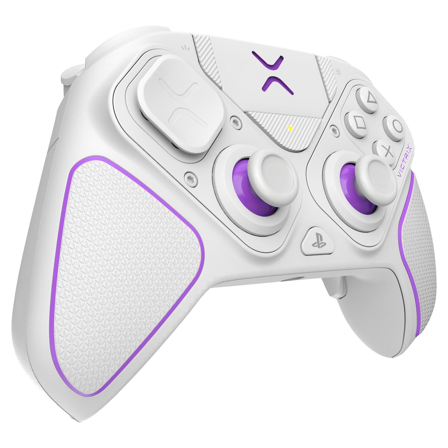Kontroller Gaming PDP Victrix Pro BFG / 052-002-WH / Wireless + USB-C / PS5, PS4 & PC / Modular / 2000 mAh / 20 orë – Bardhë/Vjollcë - 5
