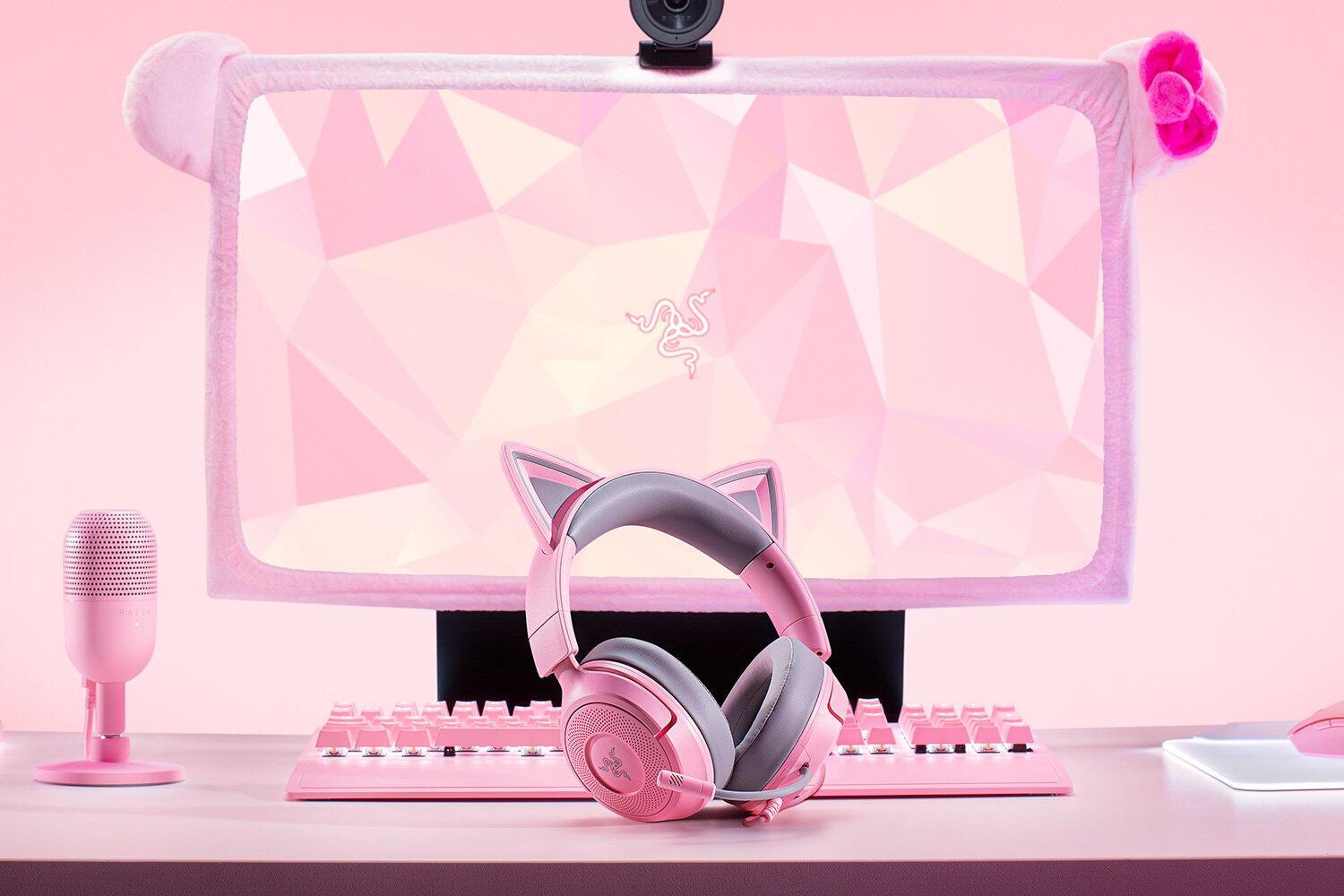 Kufje Gaming Razer Kraken Kitty V3 X / RZ04-05350100-R3M1 / Me Kabllo / 3.5mm / TriForce 40mm / HyperClear Cardioid Mic / 7.1 Surround - Rozë - 2