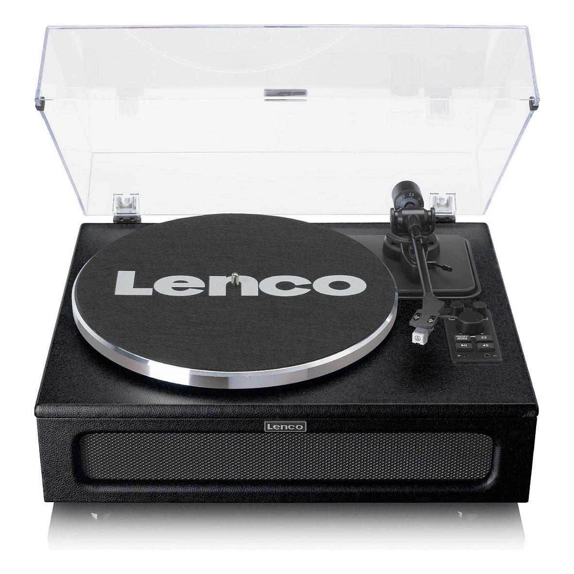 Gramafon Lenco LS-430BK, Me rrip, Bluetooth, 40 W RMS, Kuti prej metali, plastike dhe lëkure sintetike - Zezë
