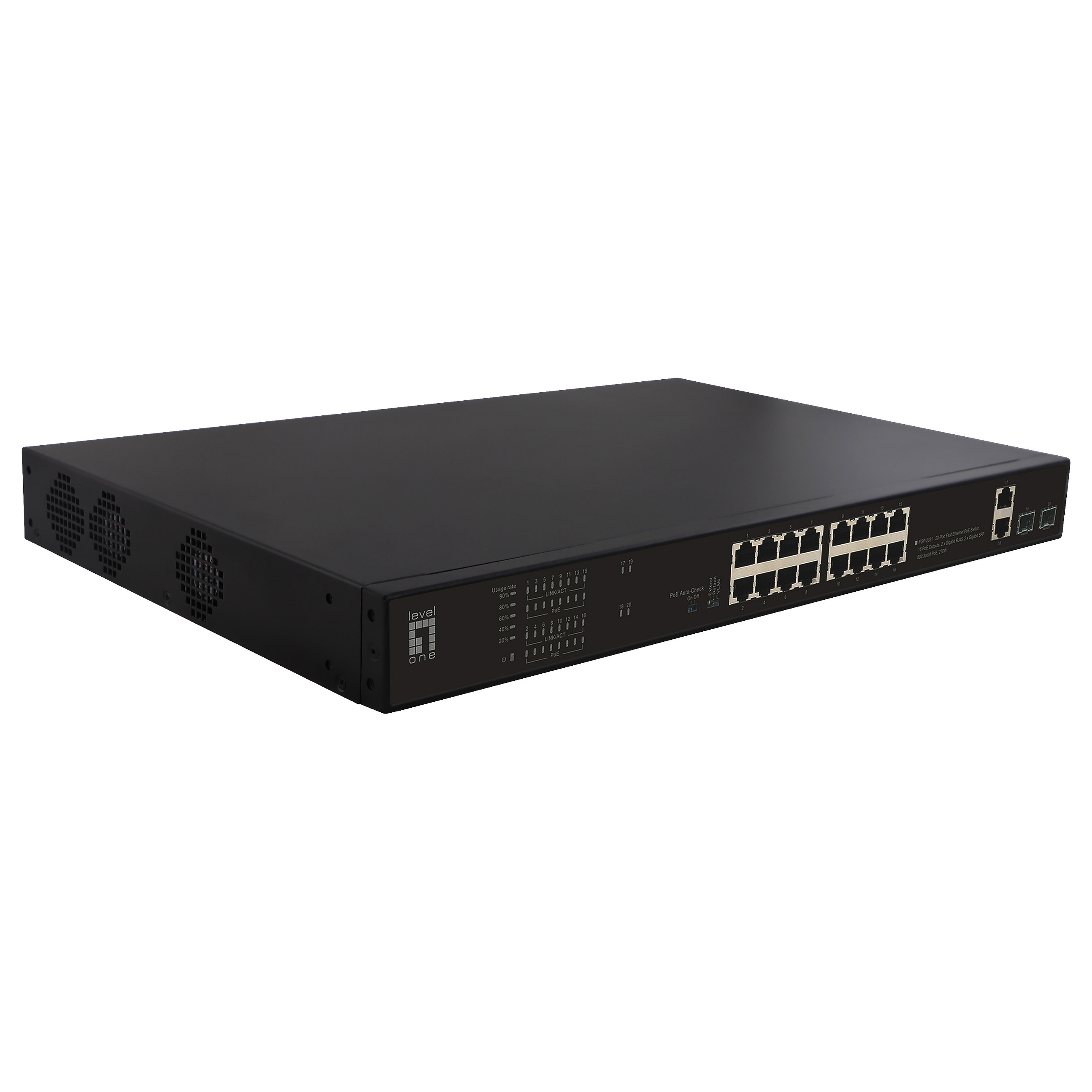 Switch 16x FE FGP-2031 2xGE 2xGSFP 19" 270W 16xPoE+ - 1