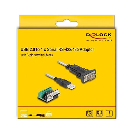 Kabllo USB DeLOCK 64268, USB-A në RS-422/485, 1m, USB 2.0, 921.6Kbps, 5V - Zezë/Transparente - 4