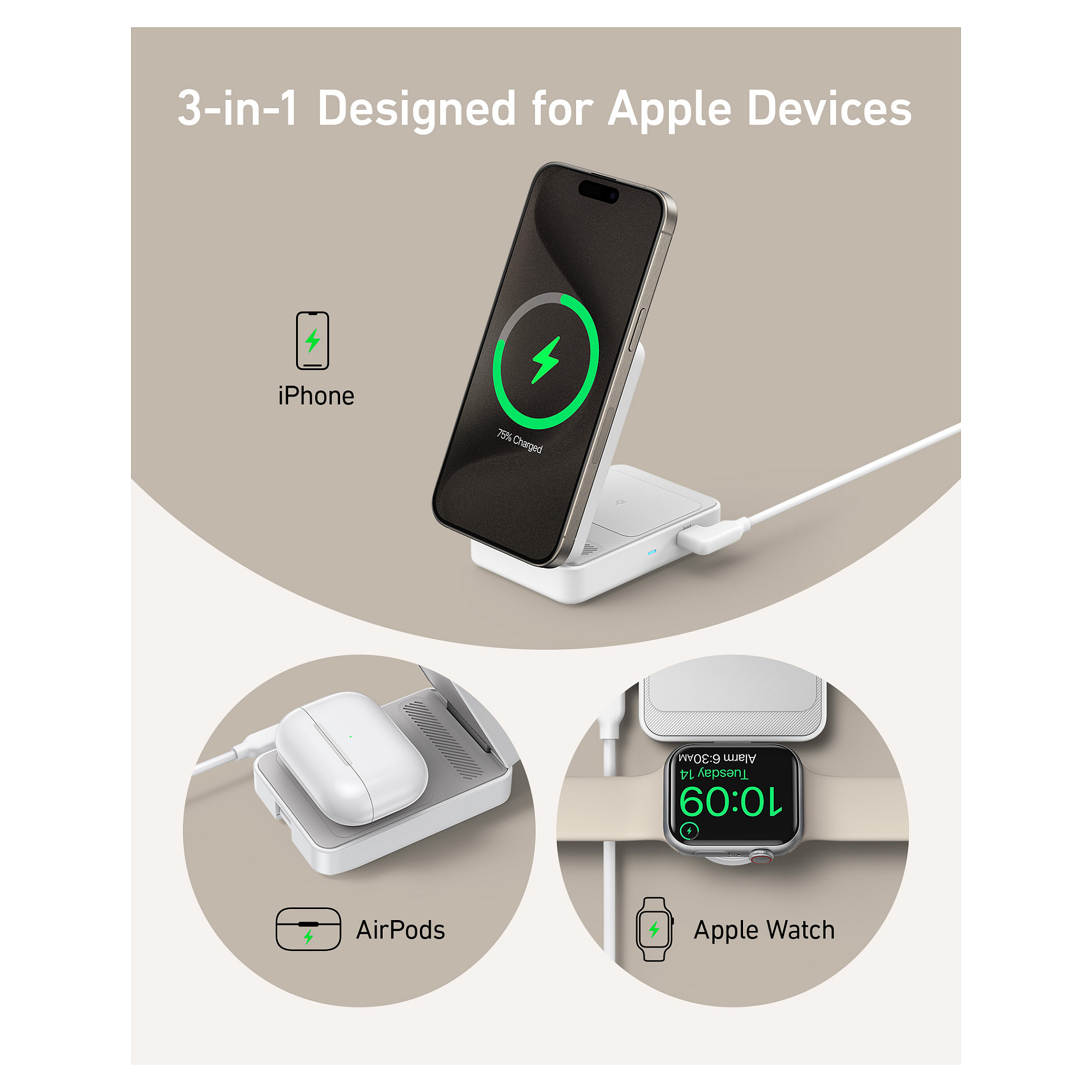 Aksesorë për telefon Anker MagGo Wireless Charger 15W 3-in-1 Charging Station - 7