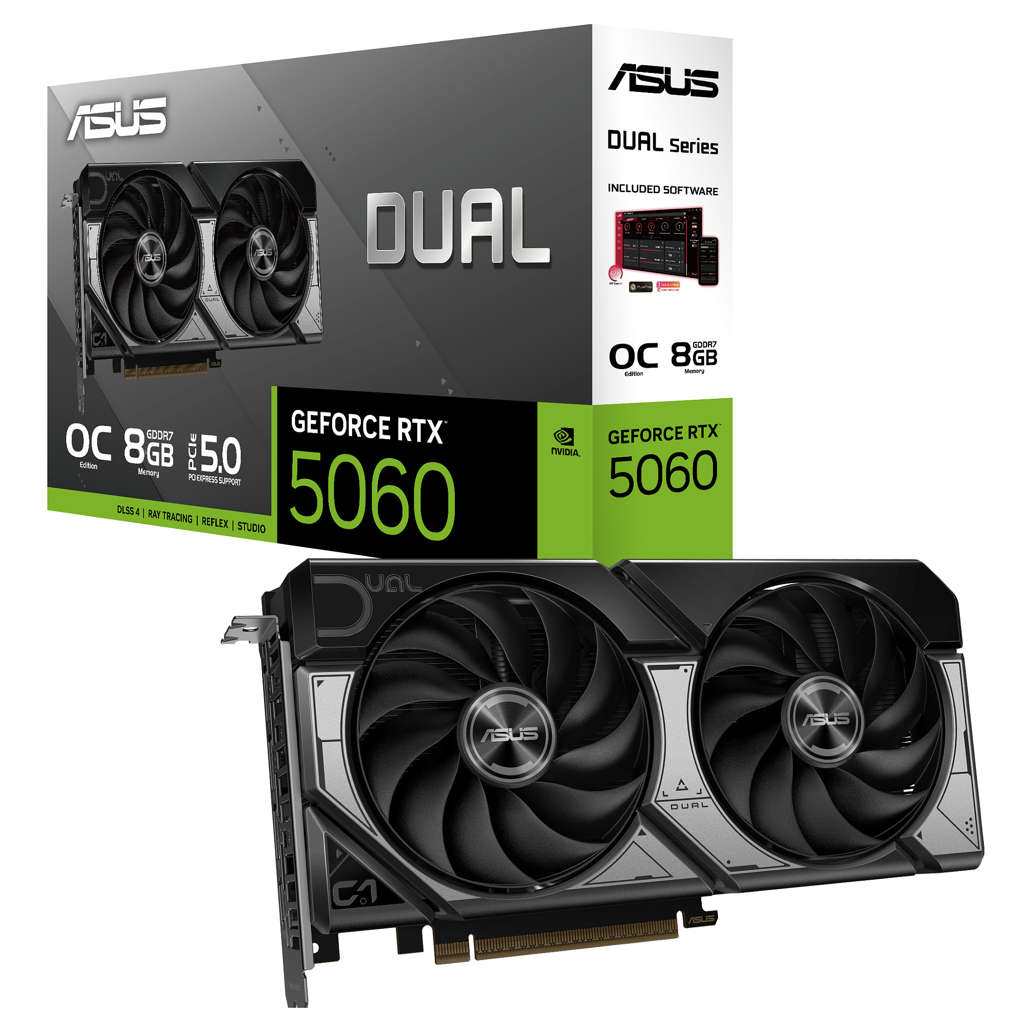 Kartë Grafike NVIDIA ASUS Dual GeForce RTX 5060 OC Edition / 8GB GDDR7 / PCIe 5.0 / Dual Fan – Zezë/Hiri - 16