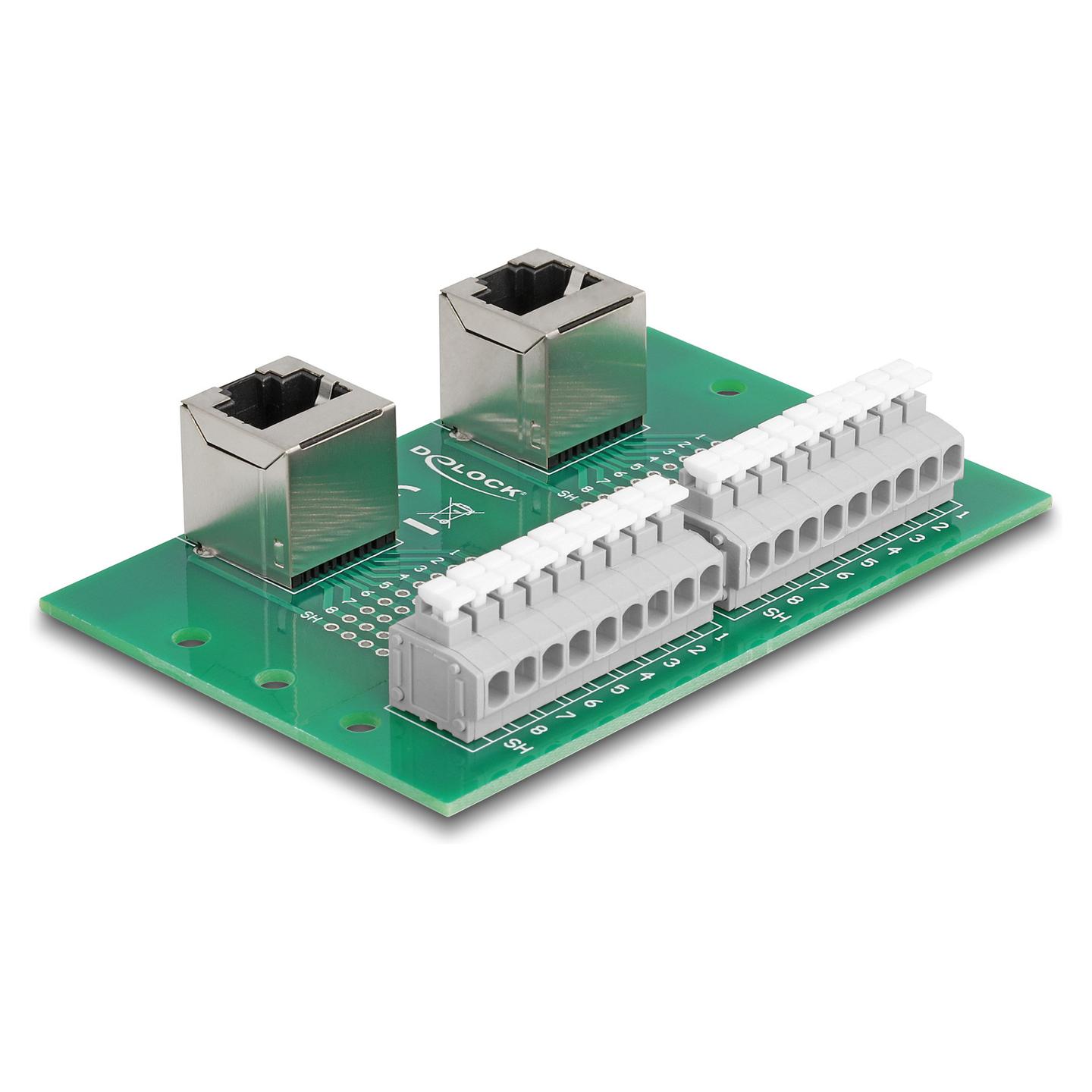 Adapter për Rrjet DeLOCK 66995, 2 × RJ-45 Femër në 2 × Terminal me 9 Pina, Montim në Shinë DIN, 90° - 2
