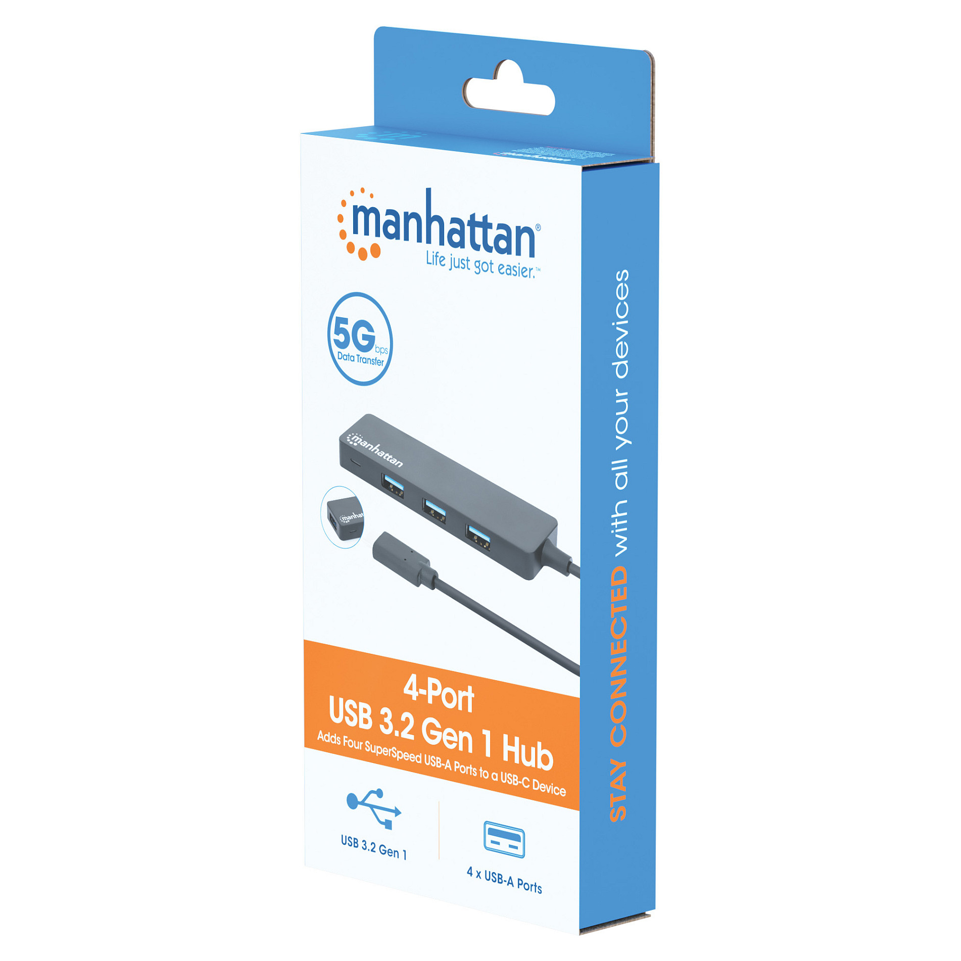 HUB Manhattan / 4‑Port / USB 3.2 Gen1 / USB‑C Male → 4x USB‑A Female - 6