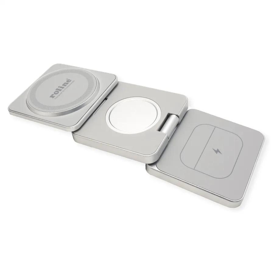 Karikues pa kabllo ROLINE 19.11.1007 / 3-in-1 / Qi / MagSafe / 15W / USB-C - Argjend - 2