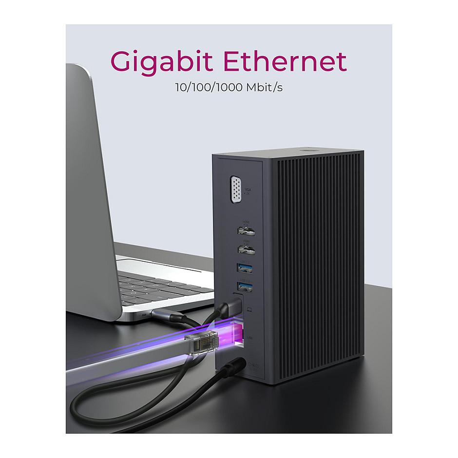 Docking Station ICY BOX IB-DK2262AC / 6x USB-A / 2x USB-C / 2x HDMI / VGA / Gigabit Ethernet / SD & microSD / USB-C PD 55W – Hiri - 6