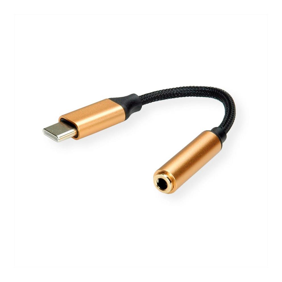 Adapter Audio ROLINE GOLD 12.03.3223 , USB-C Mashkull në 3.5mm Femër , 3-pin , 13cm - Zezë/Ari