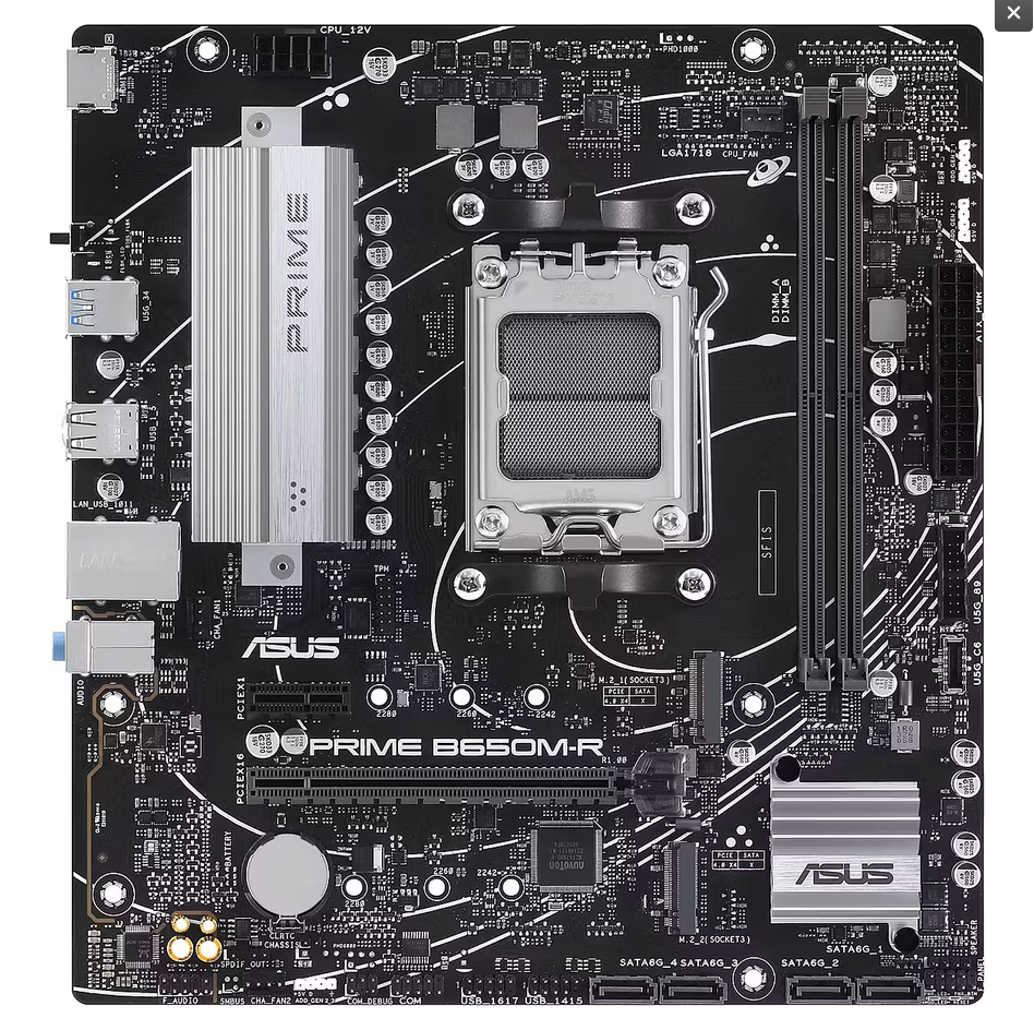 Pllakë Amë ASUS PRIME B650M-R / AMD AM5 / B650 / DDR5 / Micro-ATX / 2.5GbE LAN / PCIe 4.0 / 2x M.2 / HDMI