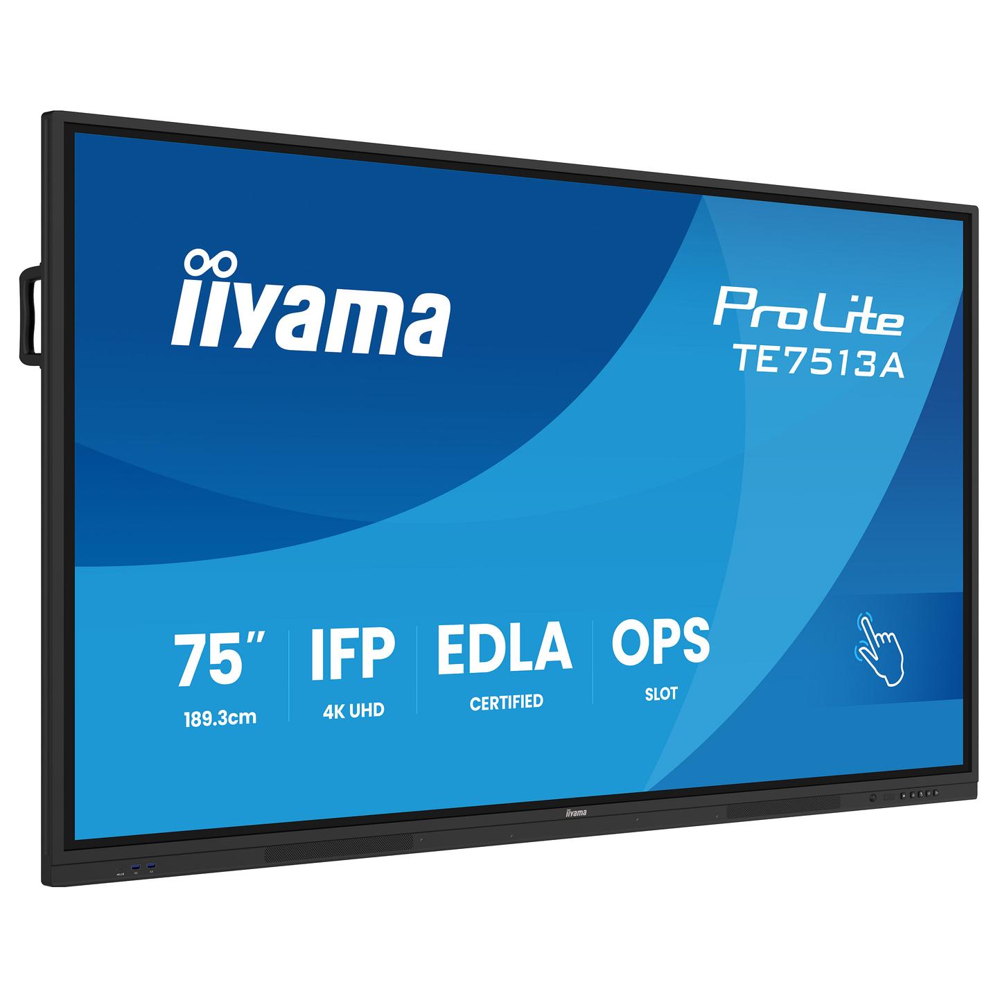 Interaktiv (Smart Board) iiyama ProLite TE7513A-B3AG, 75", 4K UHD, IPS, PureTouch-IR+, 6GB, 128GB, Wi-Fi 6E, 2xHDMI, DisplayPort, 2xUSB-C, NFC - Zezë - 3