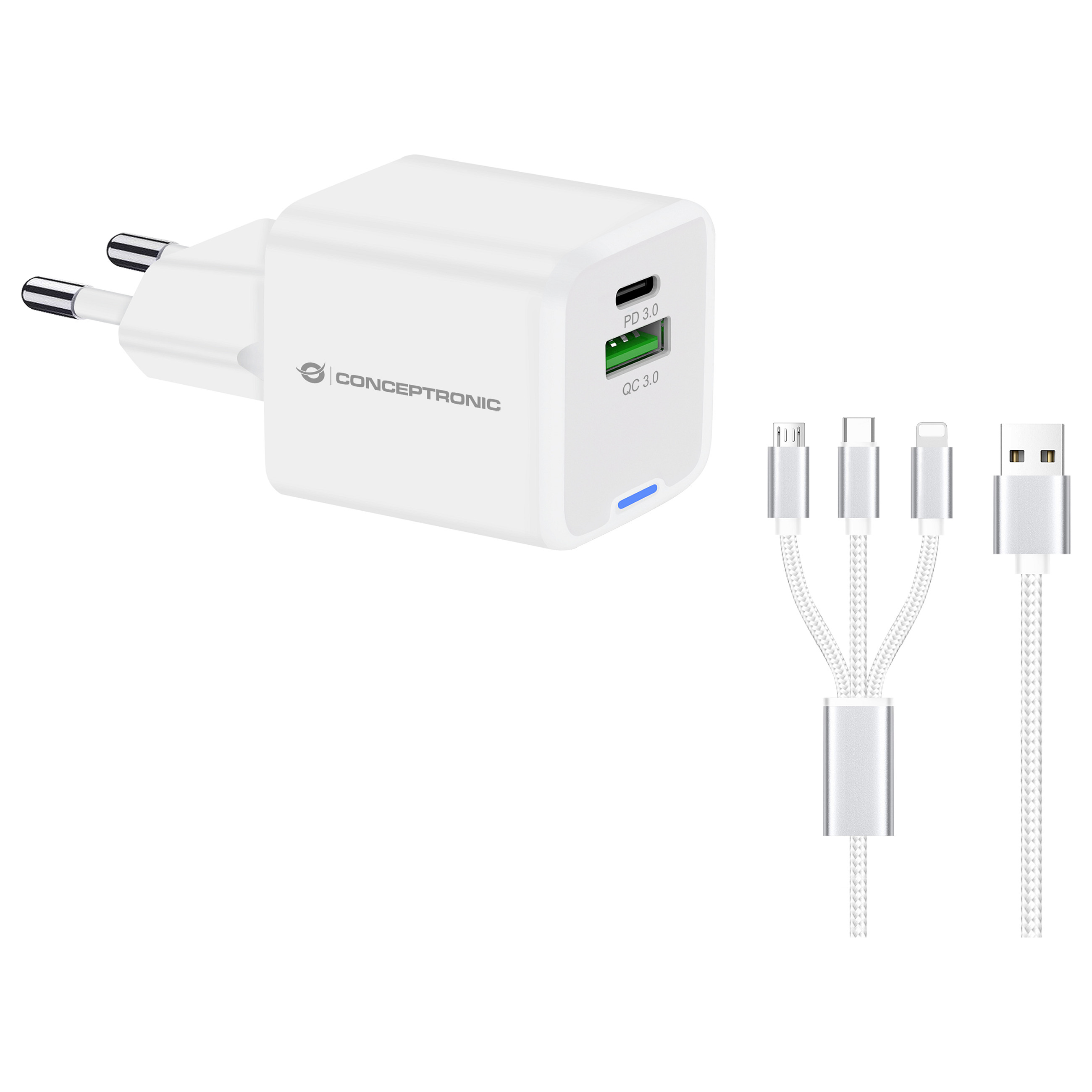 Adapter  Conceptronic 2-Port GaN Charger 3-in-1 / 33W / PD 3.0 / PPS – Bardhë - 1