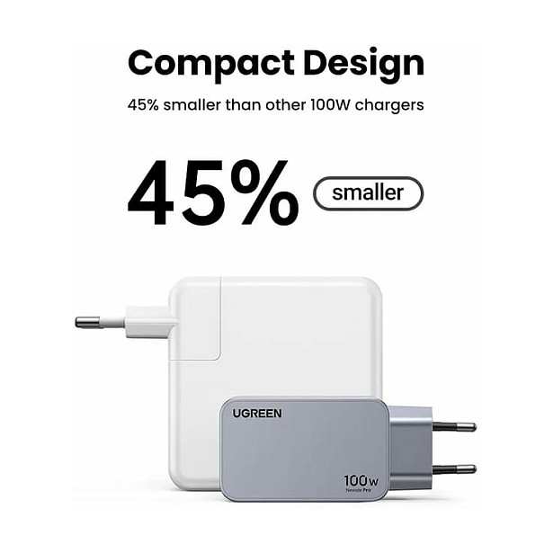 Adapter UGREEN Nexode Pro 100W GaN me Kabllo USB-C - Gri / Zezë - 3