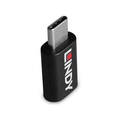 Adapter USB LINDY 71265, USB 3.2 Gen 1, USB-C Mashkull në USB-C Femër, Data Blocker, 100W - Zezë