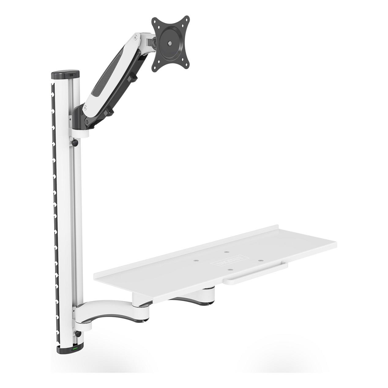 Mbajtëse Muri për Monitor DIGITUS DA-90451 / 1 Monitor / deri 32" / 8kg / Gas Spring / Rregullim Lartësie / Tastierë & Maus / Swivel 180° - Zezë/Bardhë