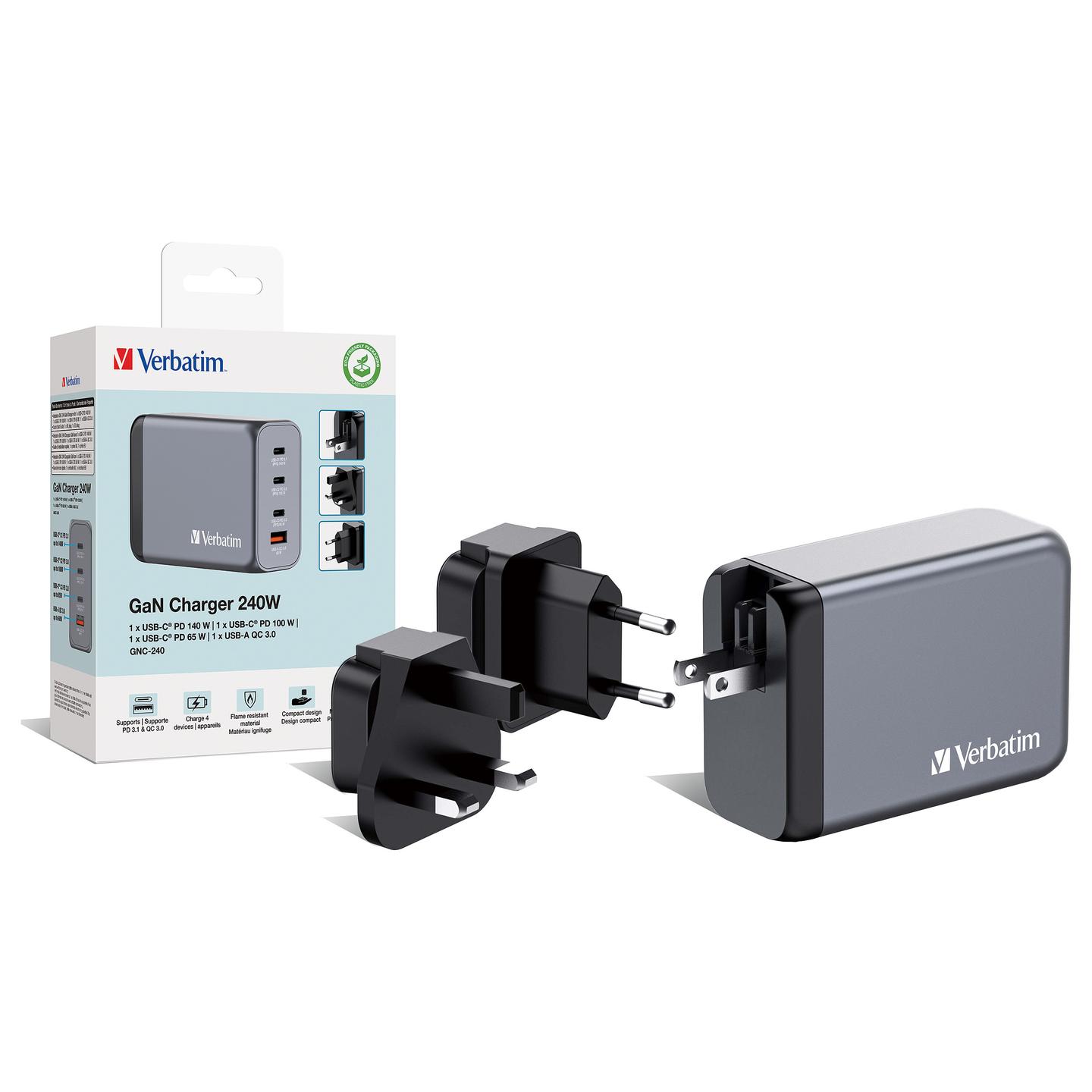 Adapter Verbatim GNC-240 / GaN / 240W / 3x USB-C / USB-A / PD 3.1 - Hiri - 4