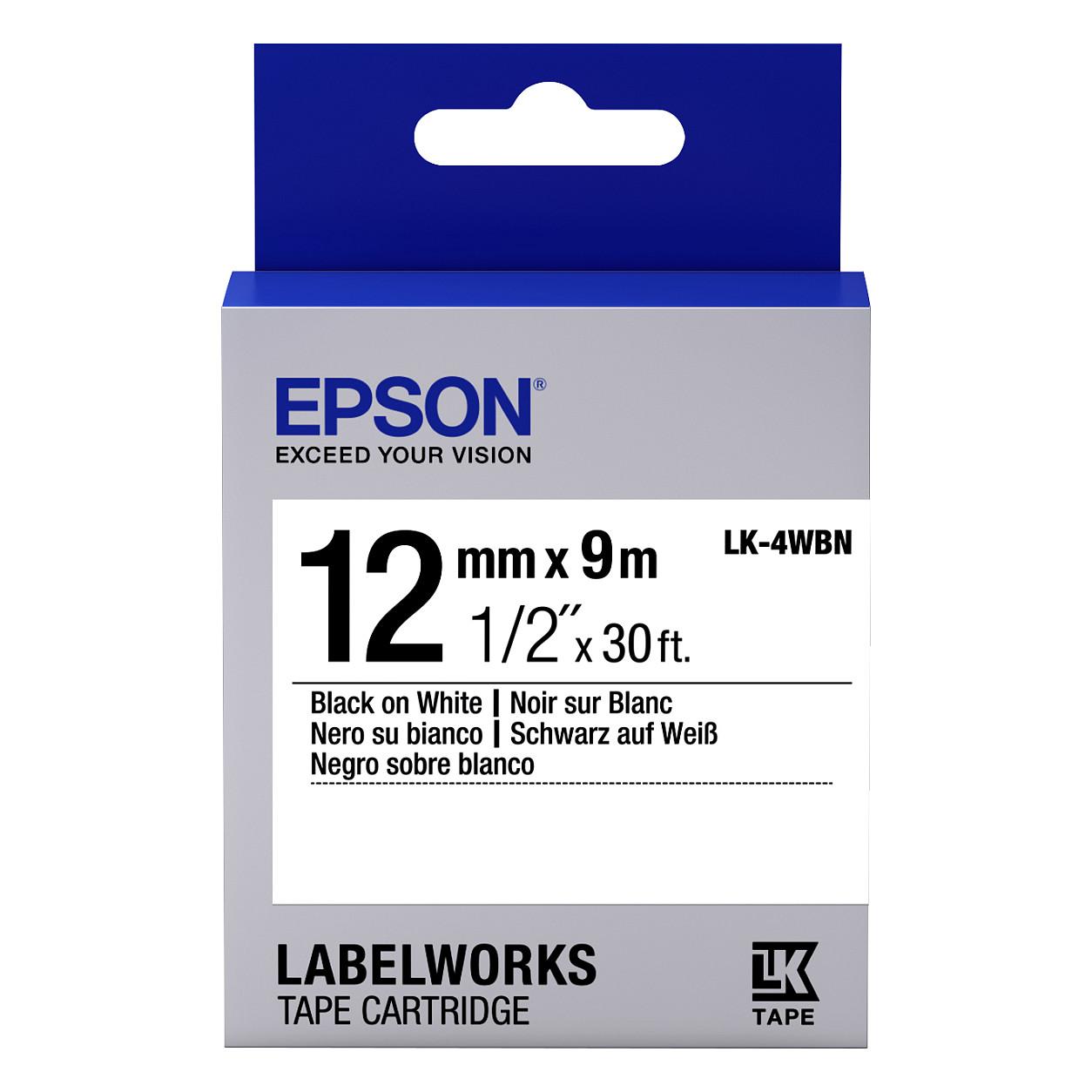 Shirit Etiketash Epson LK-4WBN, 12 mm, 9 m, tekst i zi në sfond të bardhë - Bardhë