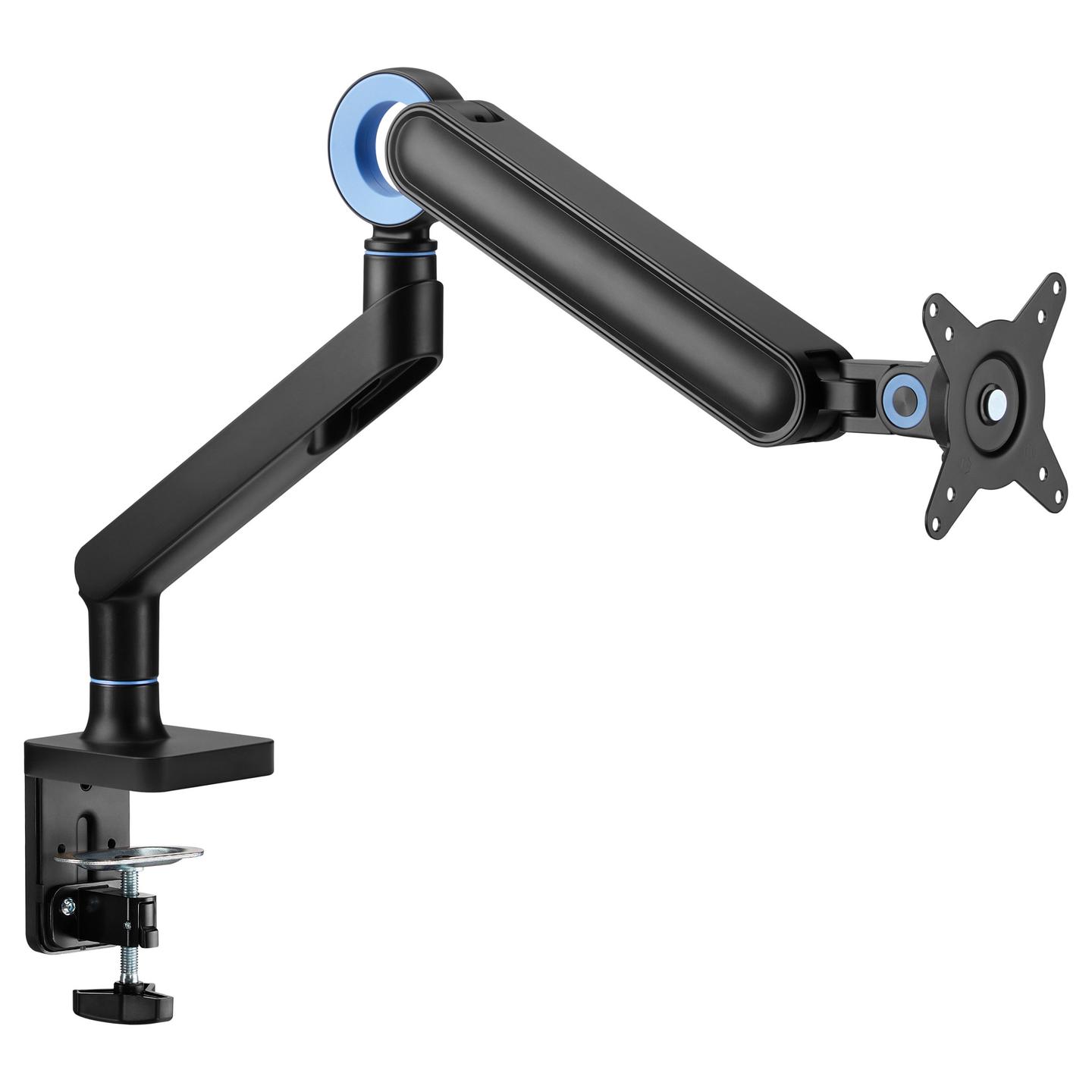 Mbajtëse për Monitor Equip 650184 / 1 Monitor / 17"-35" / 10.5kg / Gas Spring / Clamp-Grommet / Tilt ±40° / Swivel ±90° - Zezë