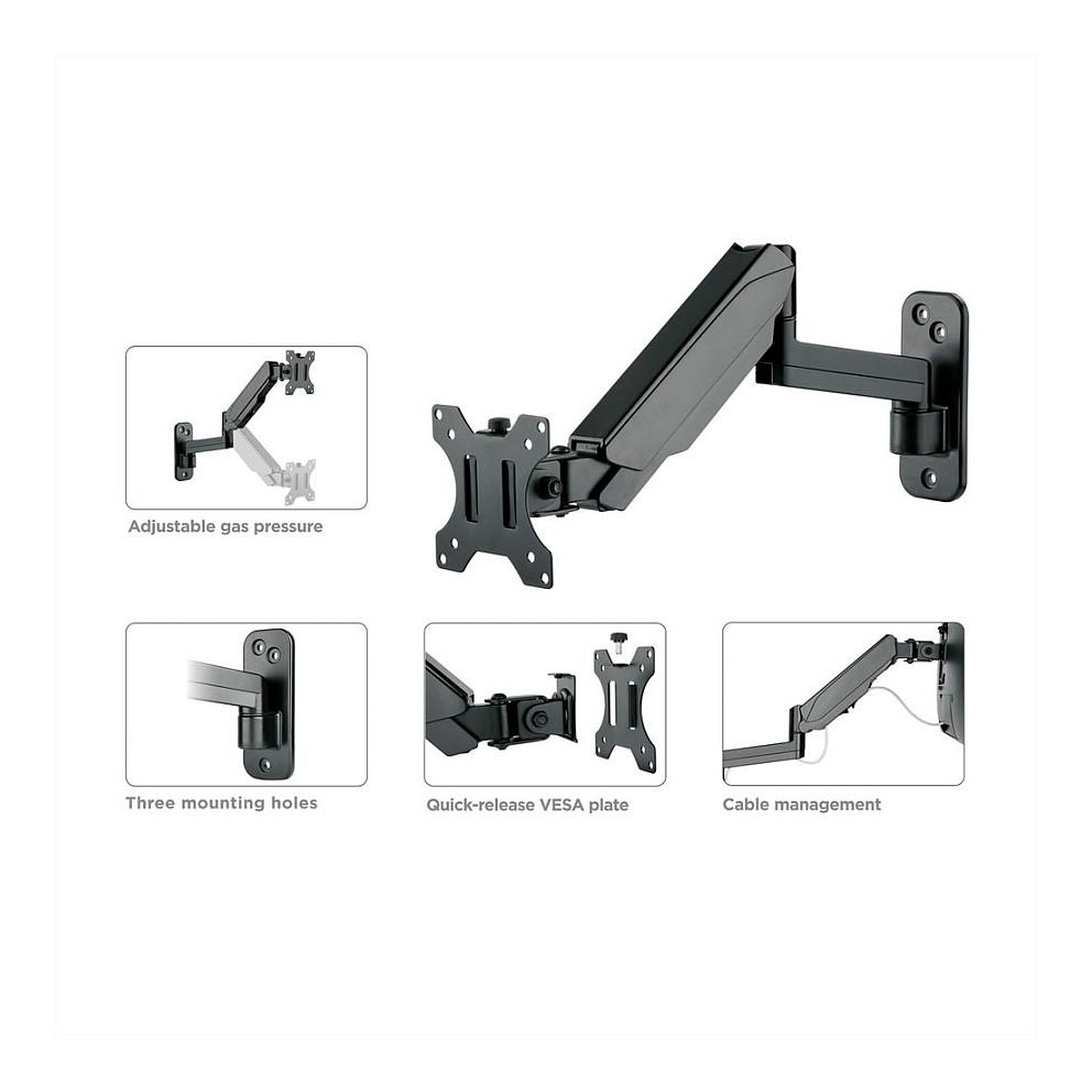 Mbajtëse Muri për Monitor VALUE 17.99.1191 / 1 Monitor / 17"-32" / 8kg / Gas Spring / 5 Nyje / Tilt ±35° / Swivel 180° - Zezë - 2