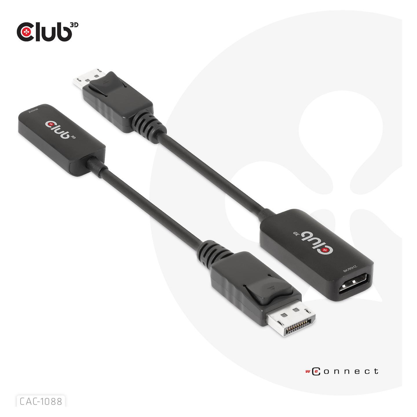 Kabllo DisplayPort Club 3D CAC-1088 / DisplayPort 1.4 në HDMI 2.1 / 0.21m / 8K 60Hz / 4K 120Hz / HDR - Zezë - 2