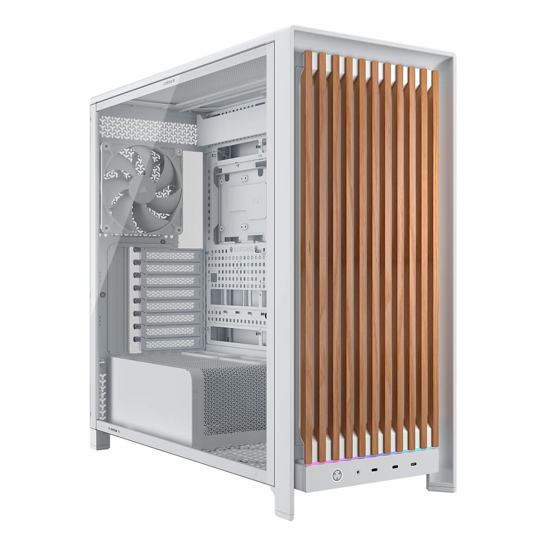 Kasë PC Corsair FRAME 5000D WOOD RS / Mid Tower / E-ATX / 2x 200mm + 1x 140mm Fan / Tempered Glass / Wood / 420mm Radiator - Bardhë/Wood