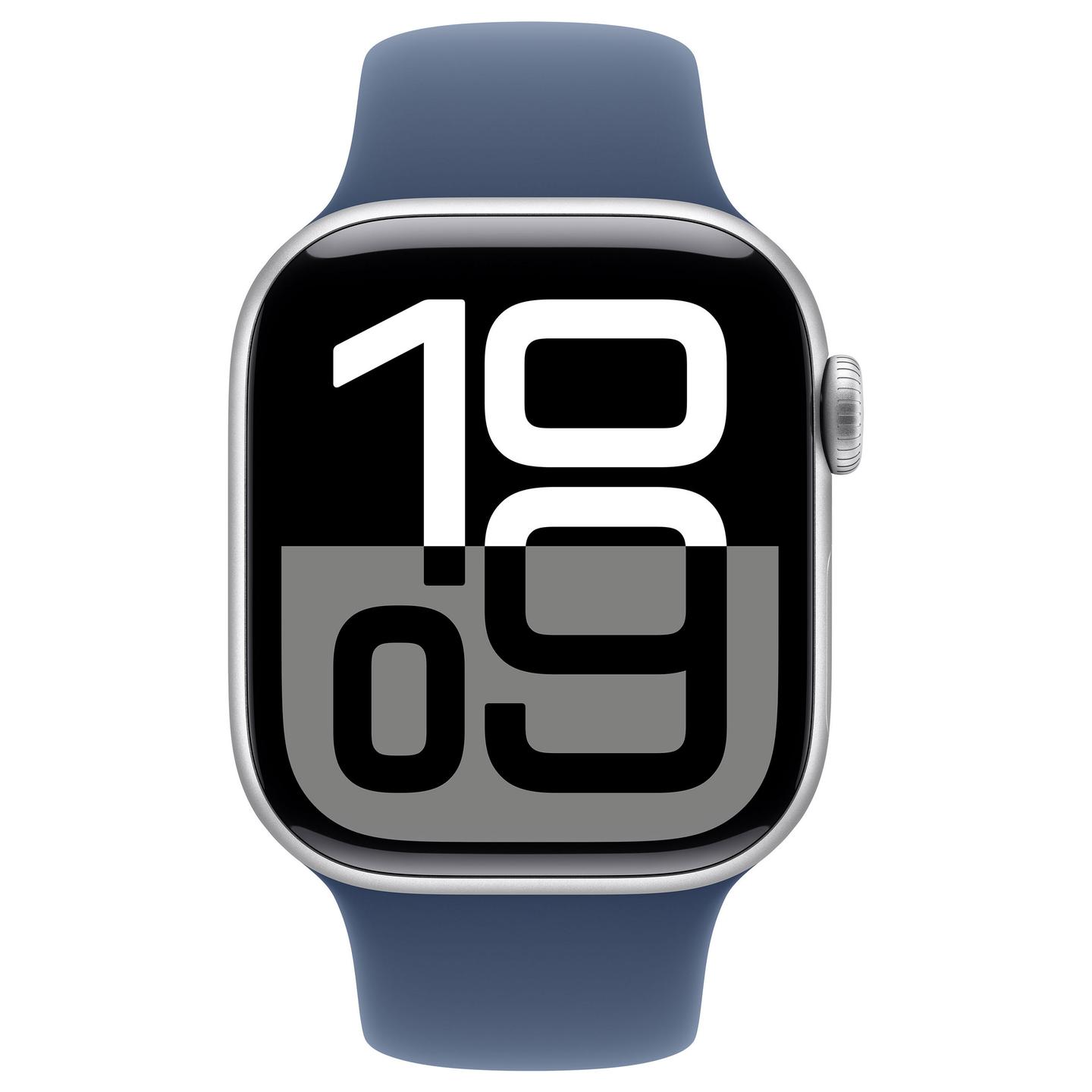 Apple Watch Series 10, 42mm, GPS + Cellular, Silver Aluminium, Denim Sport Band - S/M - 2