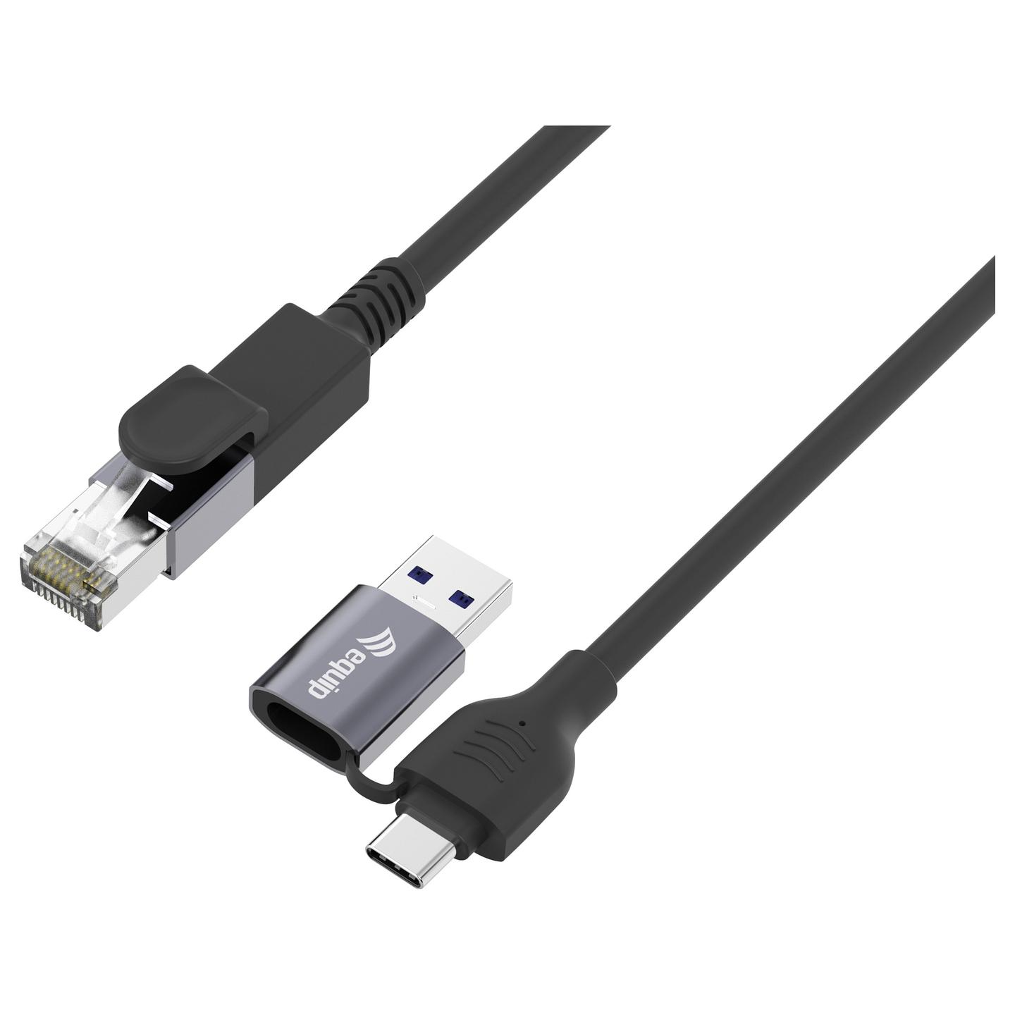 Kabllo për Rrjet EQUIP 133104, USB-A/USB-C në RJ45, Gigabit Ethernet, 5m - Zezë