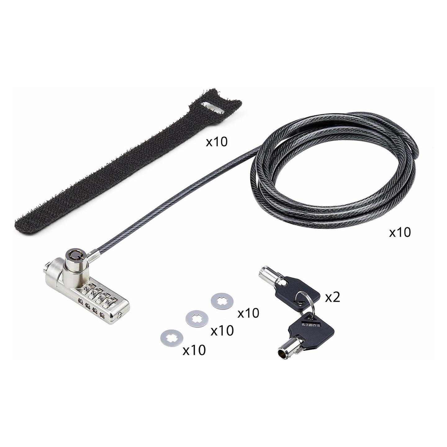 Brava Sigurie për Laptop StarTech.com DUALKA10-LAPTOP-LOCK, 10 Copë, Kabllo 2m, K-Slot, Kombinim + Çelës - Zezë, Argjend - 10