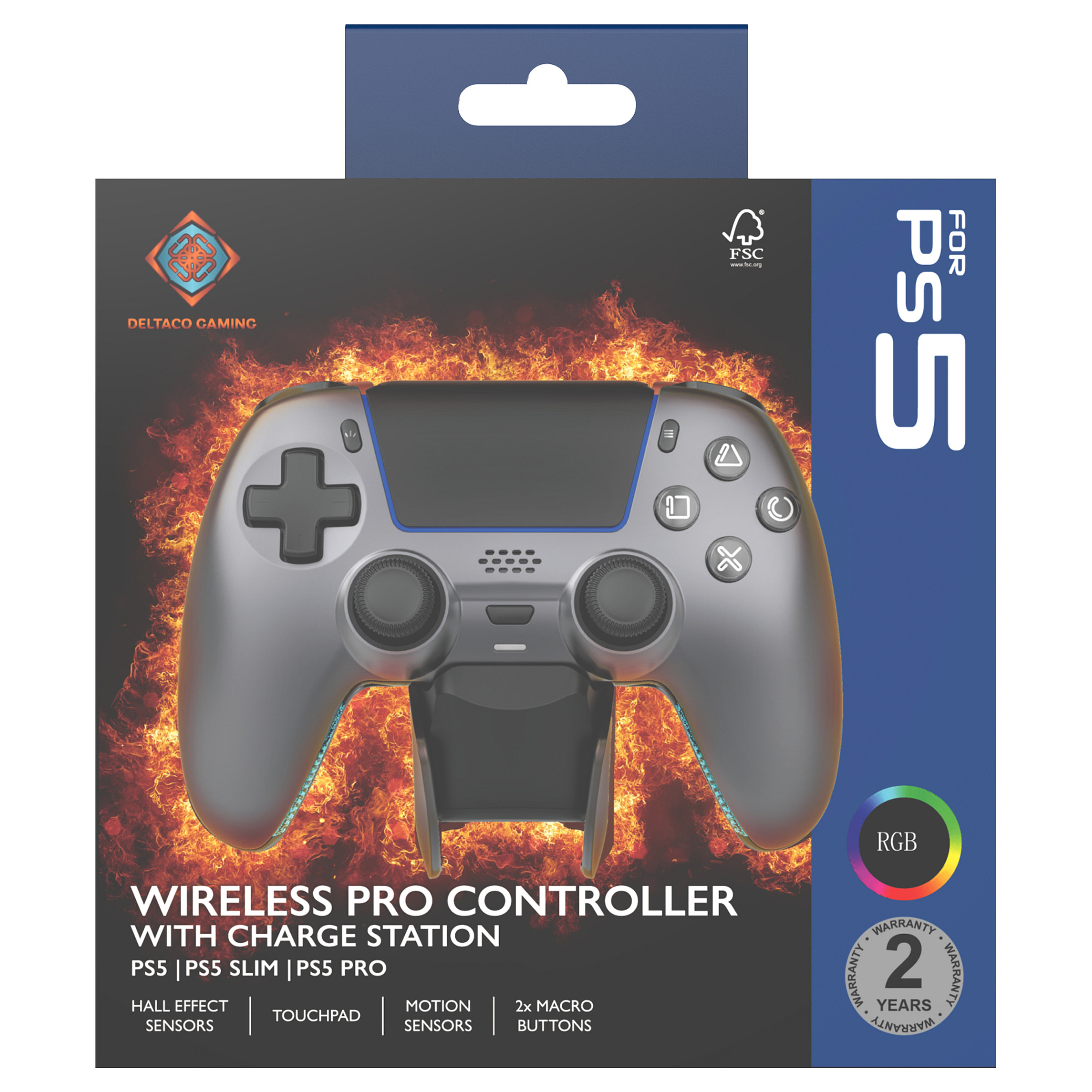 Kontroller Gaming Deltaco GAM-199-STEELGRAY / Wireless / Bluetooth 5.3 / USB-C / Hall Effect / PS5 / PC / Android / iOS / Charging Dock - Gri - 6