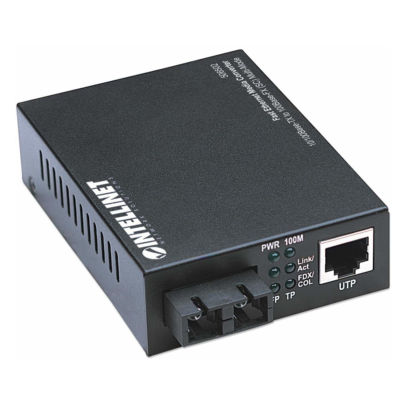 Konvertues i Mediave Intellinet 506502, Fast Ethernet 10/100Mbps në Fibër Optike 100Mbps SC Multimode, 2km - Zezë - 2