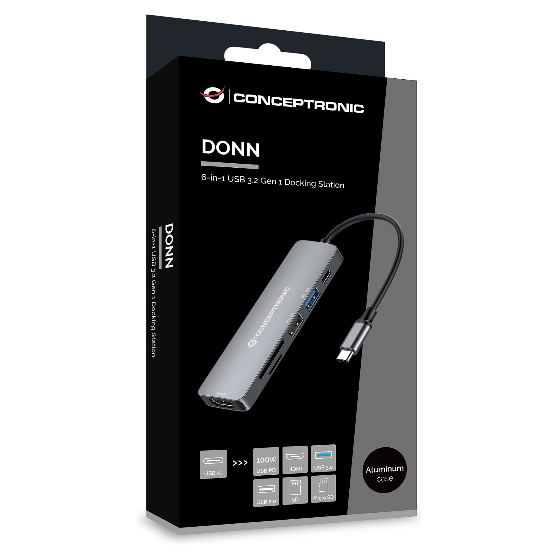 Hub Udhëtimi CONCEPTRONIC 6-në-1 USB-C në HDMI/2xUSB-A/SD/TF - Hiri - 6