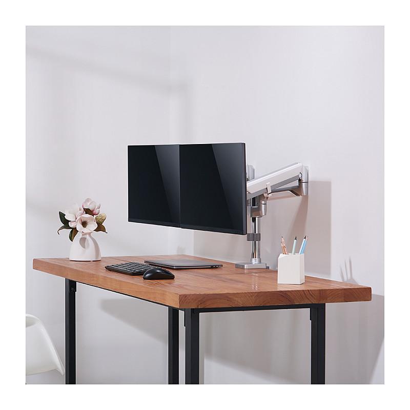 Mbajtëse për Monitor LogiLink BP0096 / 2 Monitorë / 17–32" / deri 9kg për Monitor / Gas Spring / VESA 75x75 & 100x100 / Rotacion 360° - Argjend - 5