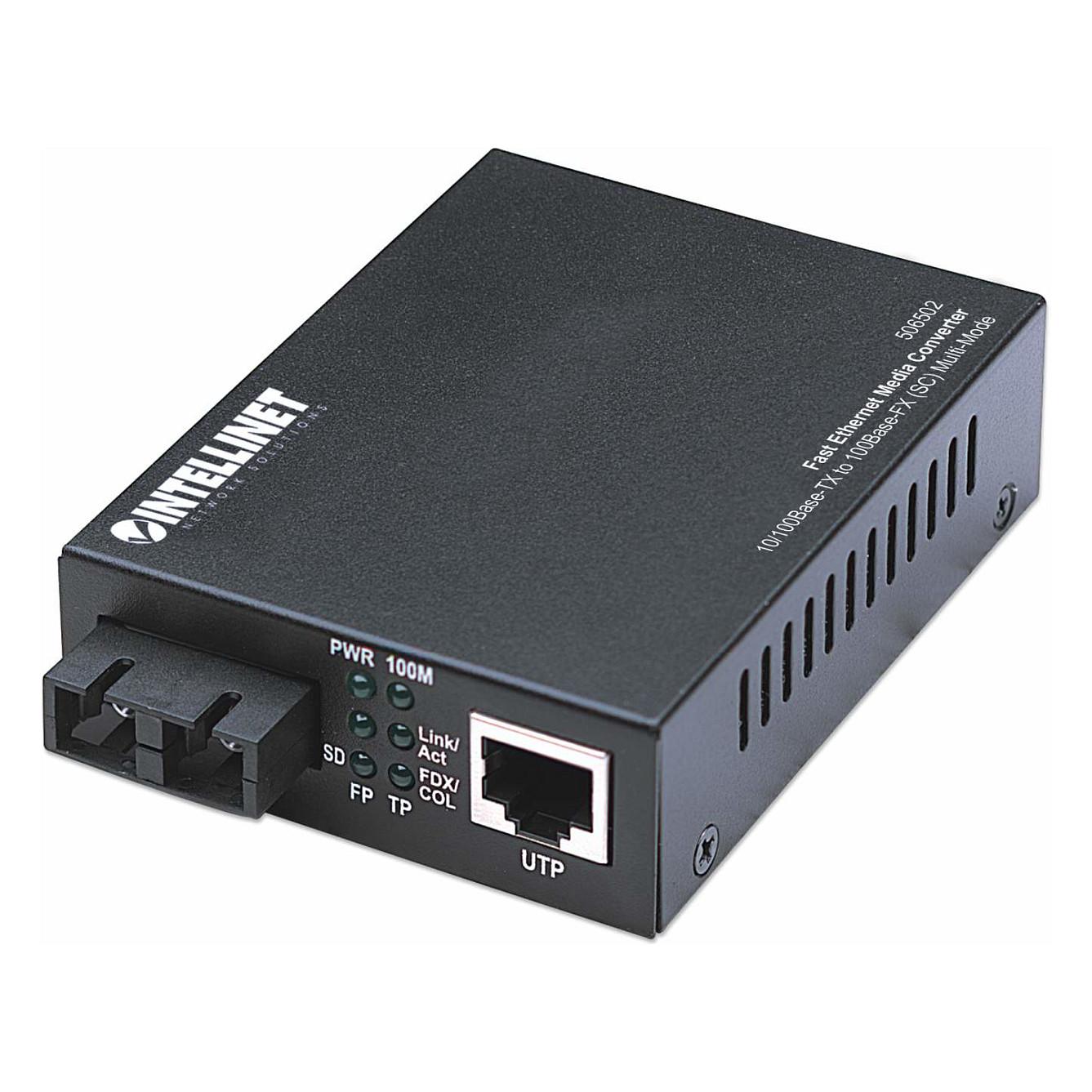 Konvertues i Mediave Intellinet 506502, Fast Ethernet 10/100Mbps në Fibër Optike 100Mbps SC Multimode, 2km - Zezë