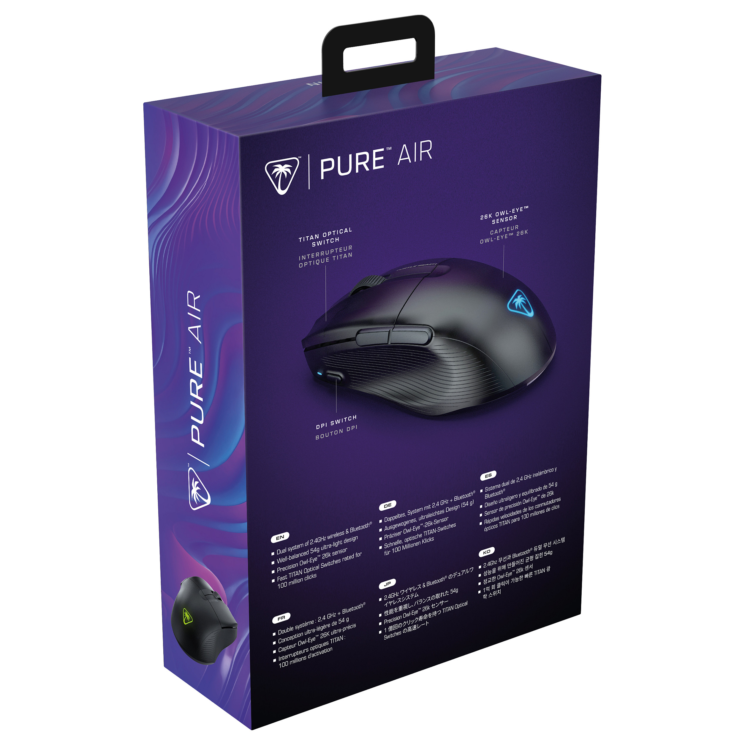 Maus Gaming Turtle Beach Pure Air / Wireless / Owl-Eye / 26.000 DPI / 1000Hz / 2.4 GHz + Bluetooth / RGB - Zezë - 10