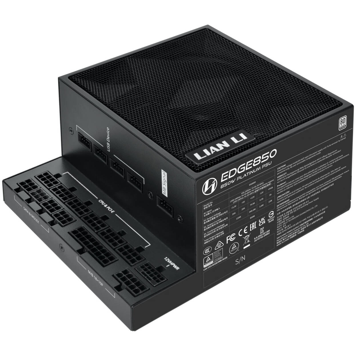 Furnizues Energjie Lian Li EDGE EG0850 / 850W / ATX 3.1 / 80 PLUS Platinum / Cybenetics Platinum / PPLP Platinum / PCIe 5.1 / Plotësisht Modular / L-Shape - Zezë - 5