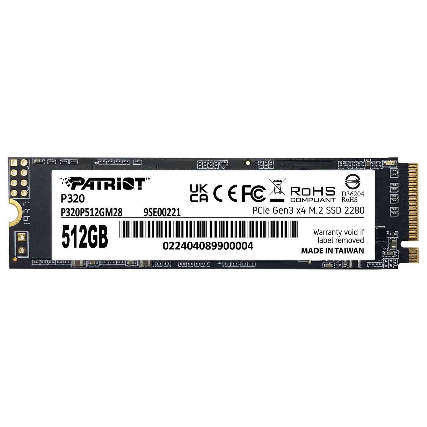 SSD e Brendshme Patriot P320, 512GB, M.2 2280, PCIe 3.0 x4 NVMe 1.3, 3000MB/s Lexim, 2200MB/s Shkrim