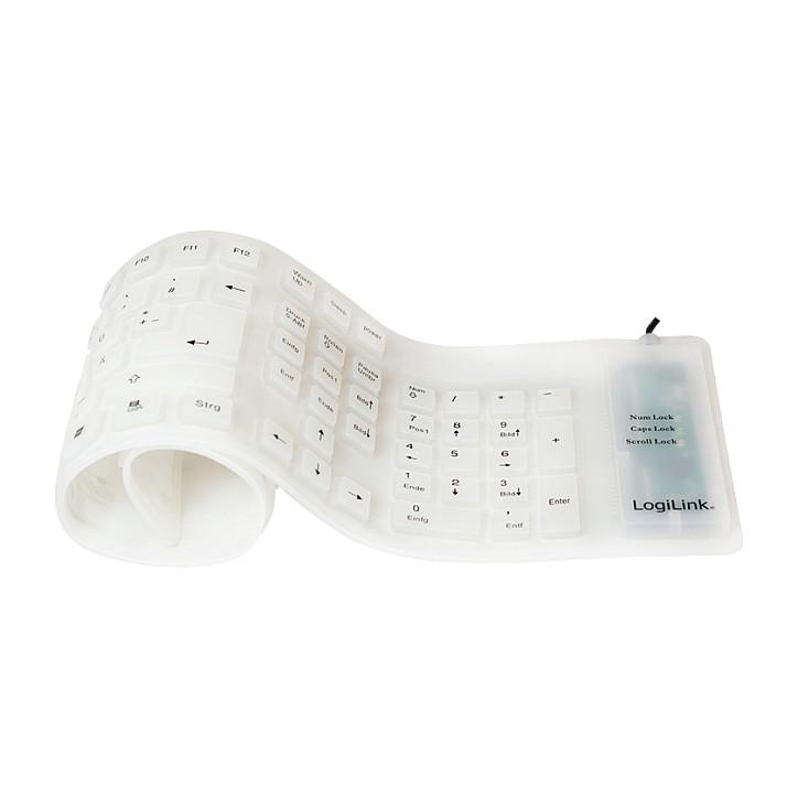 Tastierë Me Kabllo LogiLink ID0018 / Fleksibile / QWERTZ (DE) / 109 Taste / USB + PS/2 – Bardhë