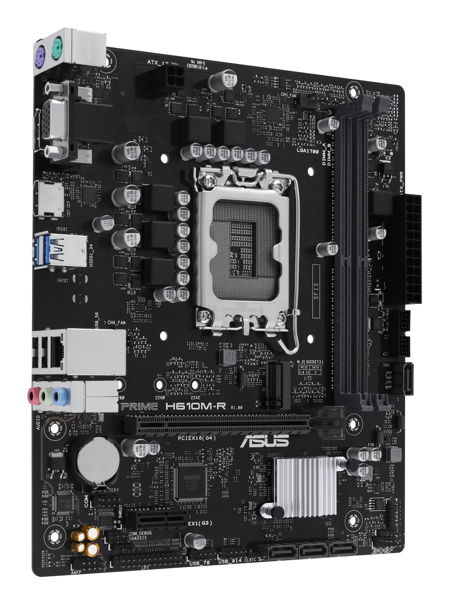Pllakë Amë MB Intel ASUS PRIME H610M-R-SI, LGA1700, H610, DDR5, mATX, HDMI, DisplayPort, VGA, 1GbE LAN - 3
