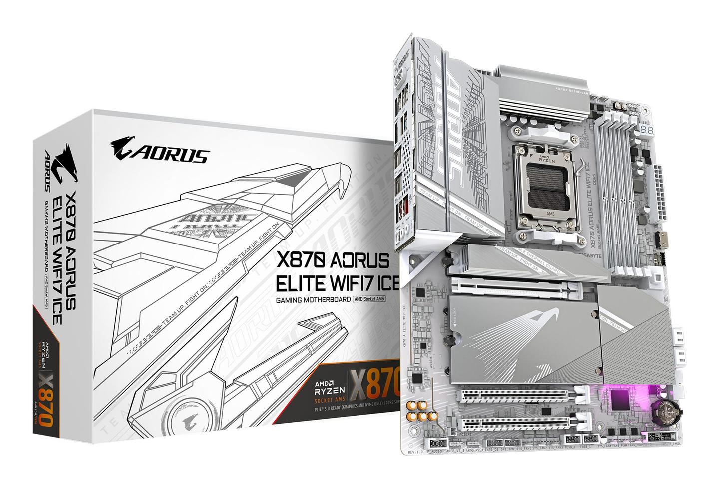 Pllakë Amë GIGABYTE X870 AORUS ELITE WIFI7 ICE / AMD X870 / AM5 / ATX / DDR5 / PCIe 5.0 / Wi-Fi 7 / 2.5GbE - 2