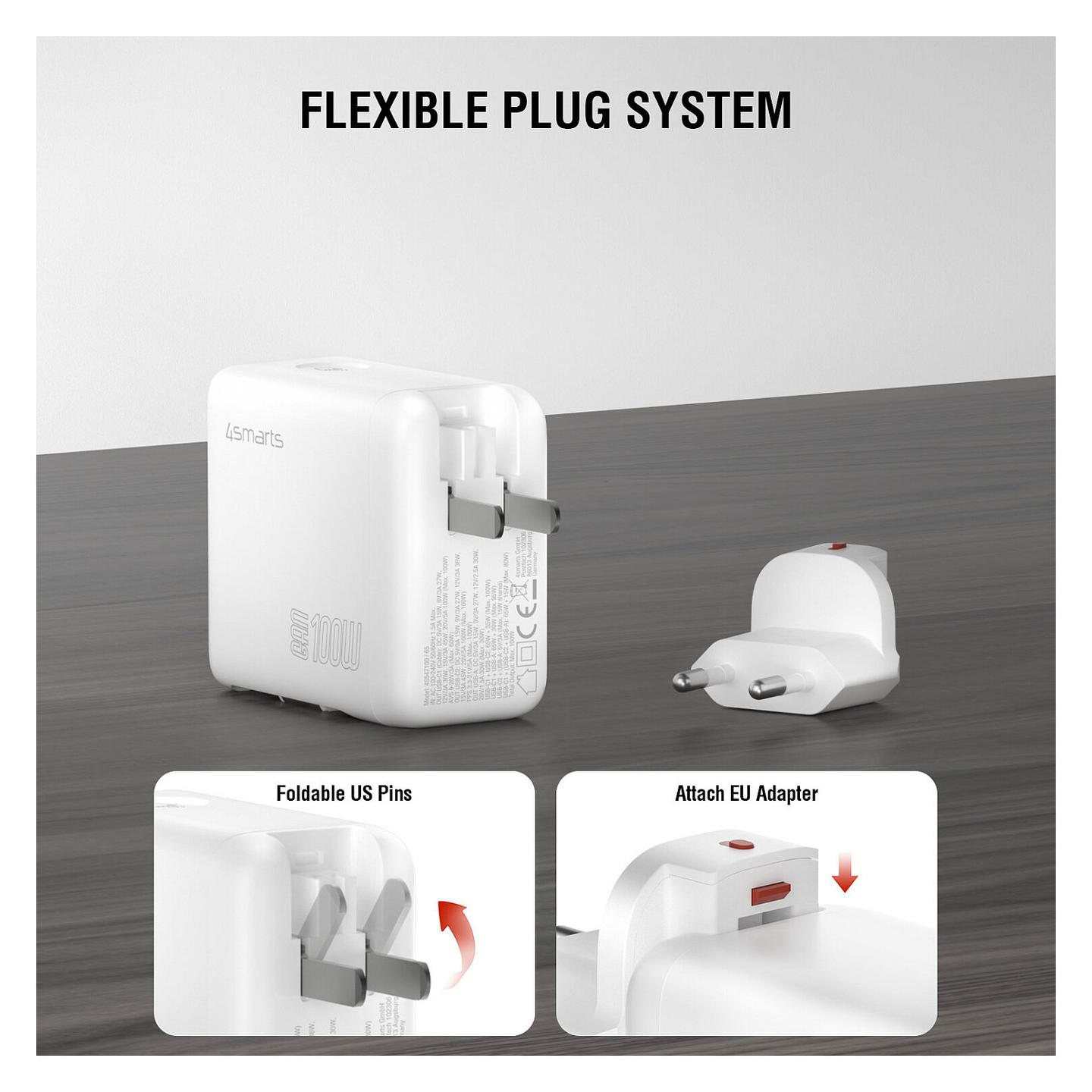 Adapter 4smarts GaN Flex Screen AI / 100W / 2x USB-C + USB-A / PD / PPS / Ekran Inteligjent - Bardhë - 9