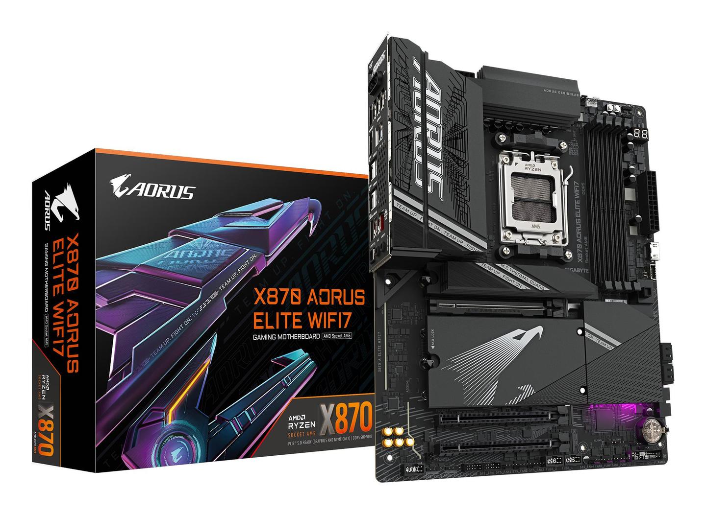 Pllakë Amë GIGABYTE X870 AORUS ELITE WIFI7 / AMD X870 / AM5 / ATX / DDR5 / PCIe 5.0 / Wi-Fi 7 / 2.5GbE - 3